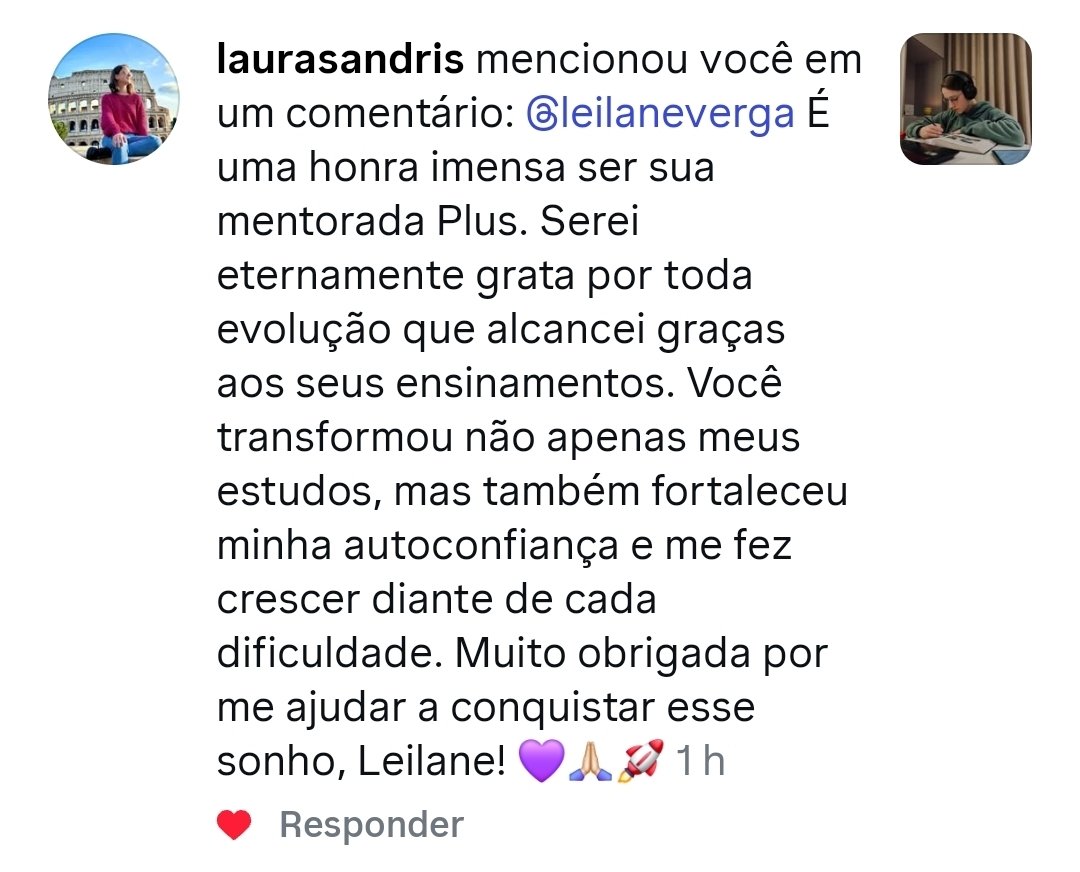 Depoimento de quem participa no Instagram