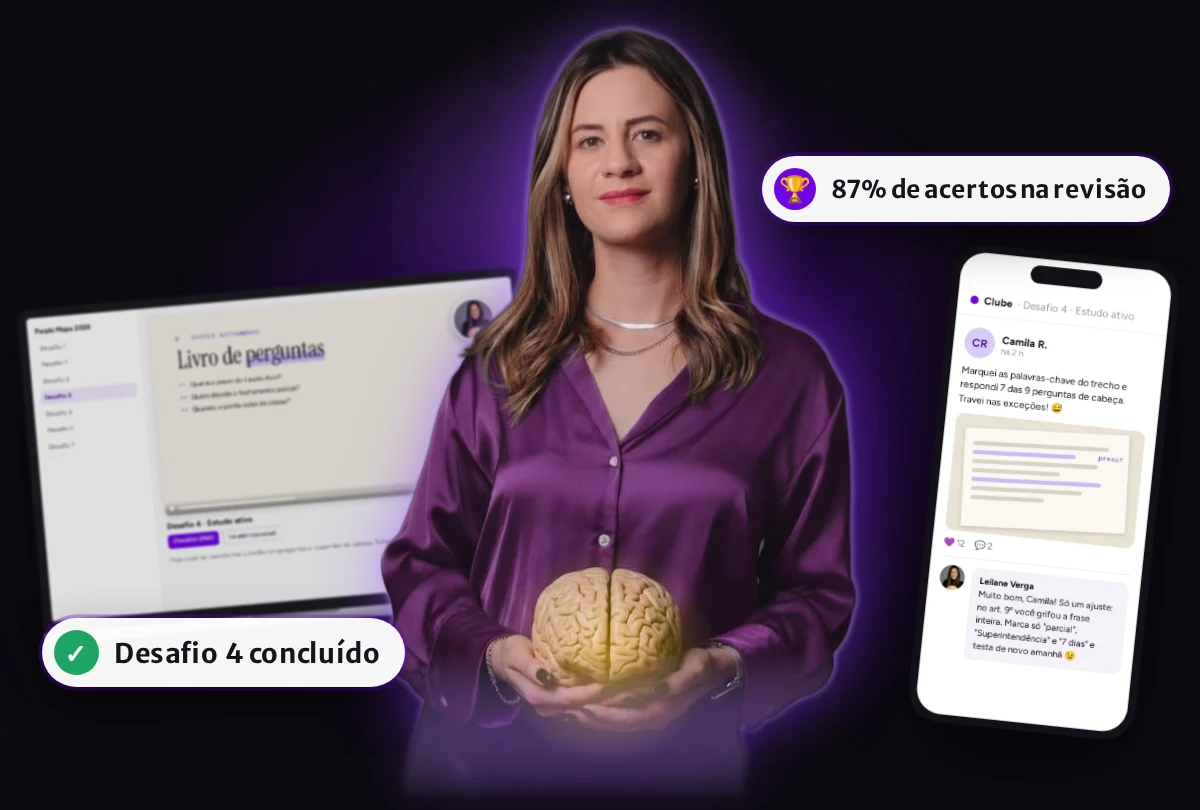 Leilane Verga segurando um cérebro, com o notebook e o celular mostrando a área da Purple Mapa