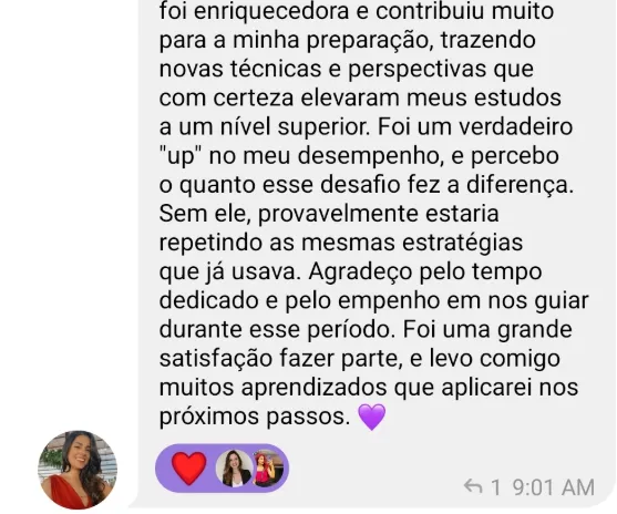 Depoimento sobre melhora de desempenho após o desafio