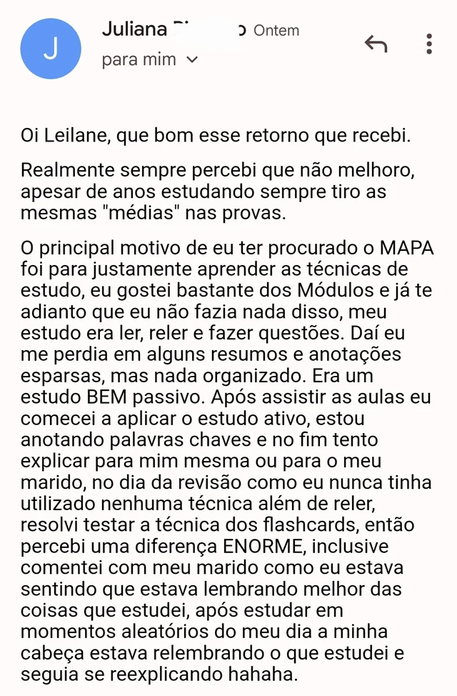 Depoimento: apesar de anos estudando, sempre tirava as mesmas médias; depois de aplicar as técnicas, percebeu uma diferença enorme e passou a lembrar melhor do que estudou.
